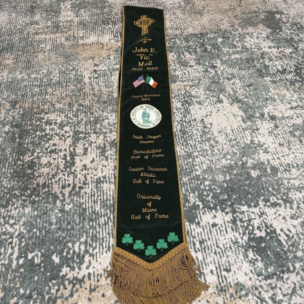 Saint Patrick's Day Savannah Embroidered Parade Sash Gold  Frills RARE John Mell